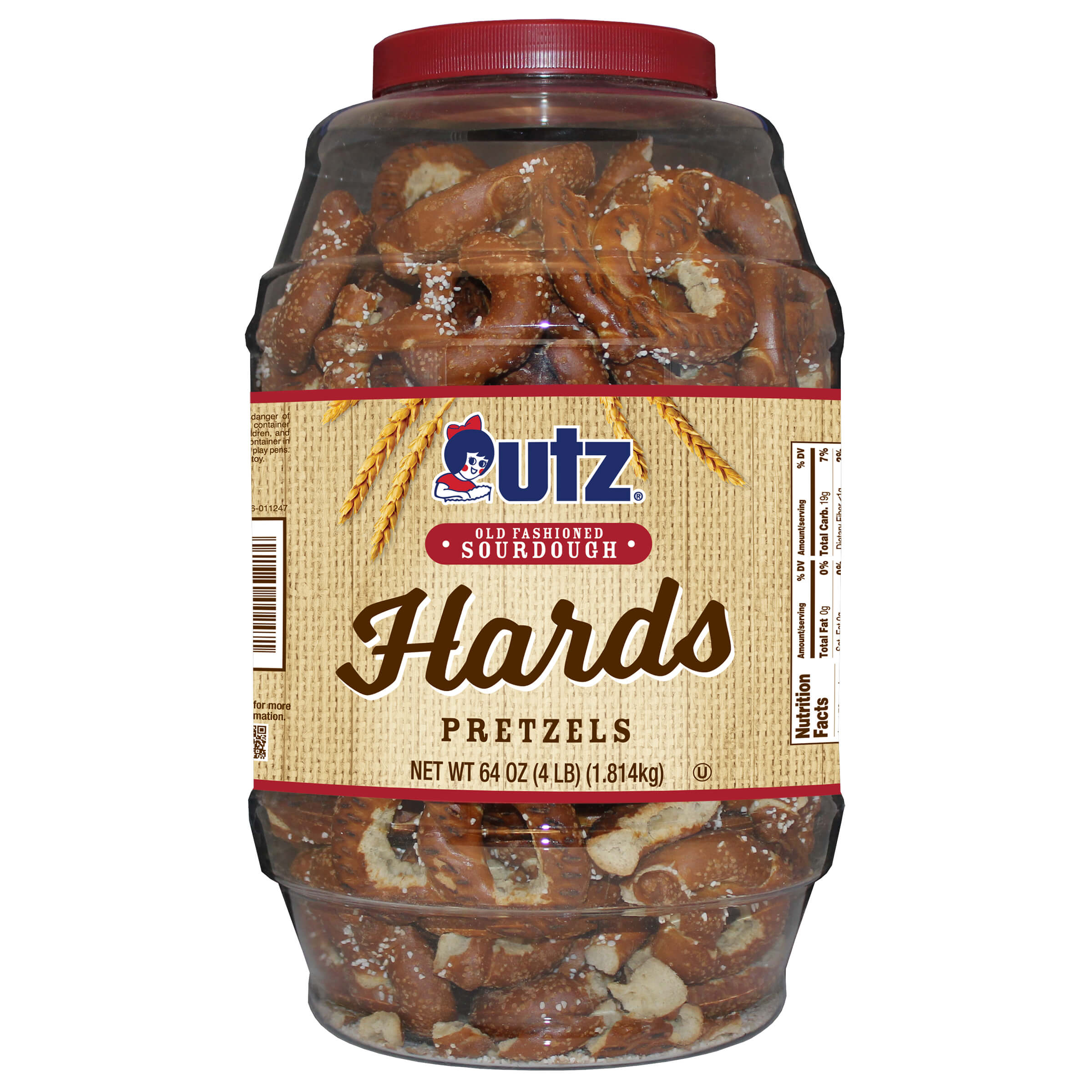 Jar of Utz Hards Pretzels on a white background